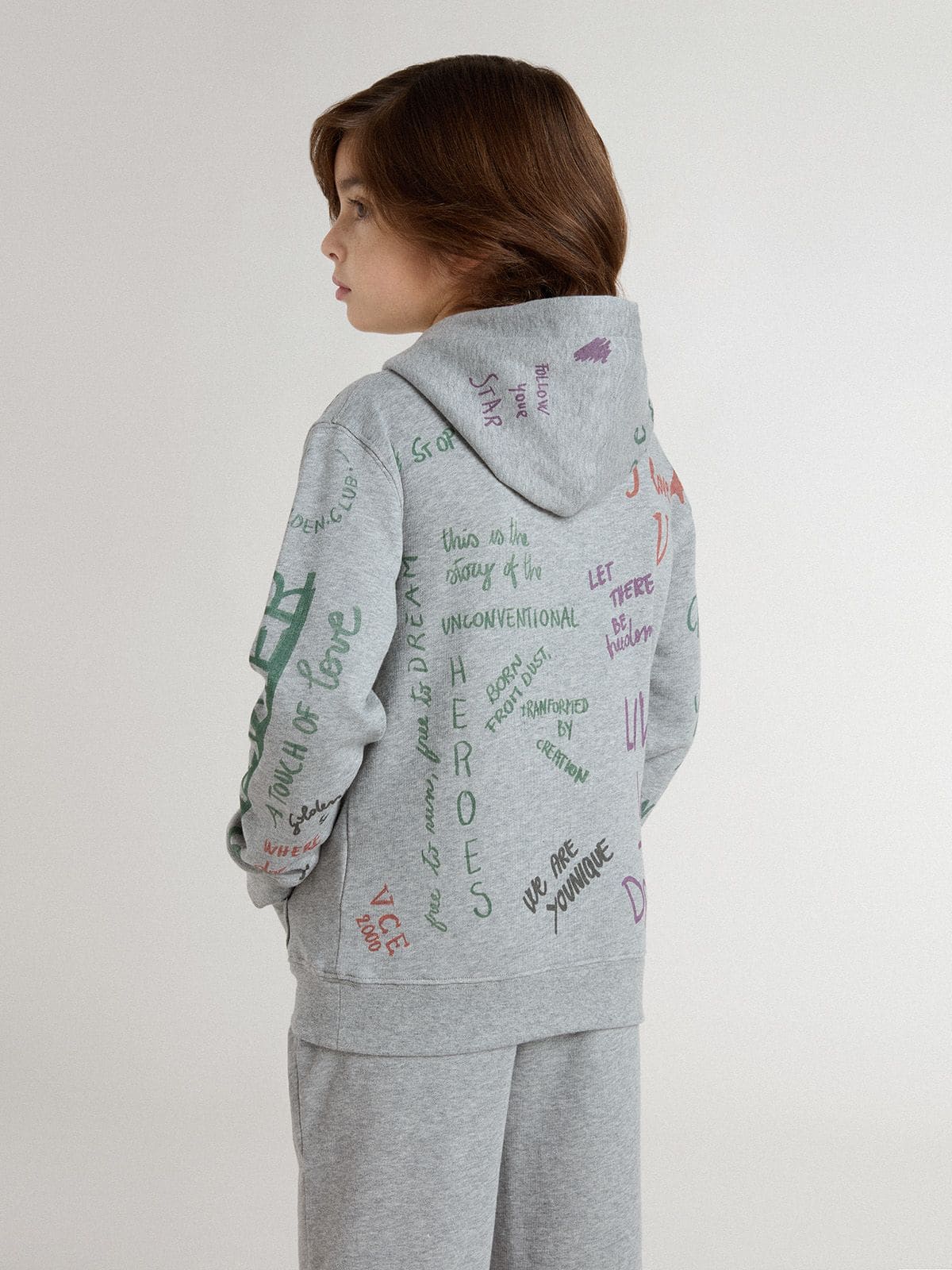 Kids’ gray sweatshirt with multicolor printed lettering