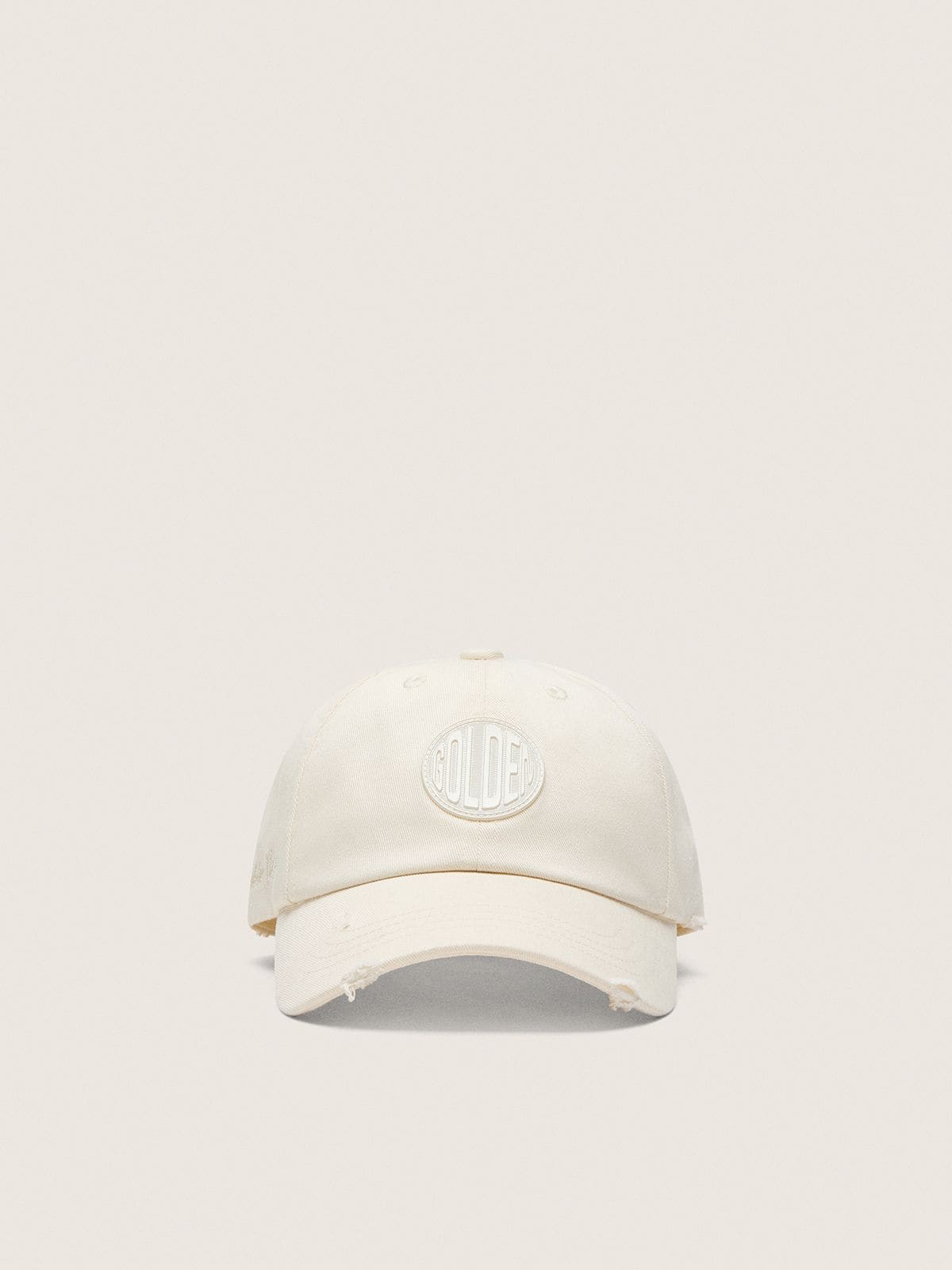 Journey baseball cap in white cotton twill with patch and Golden Goose embroidery