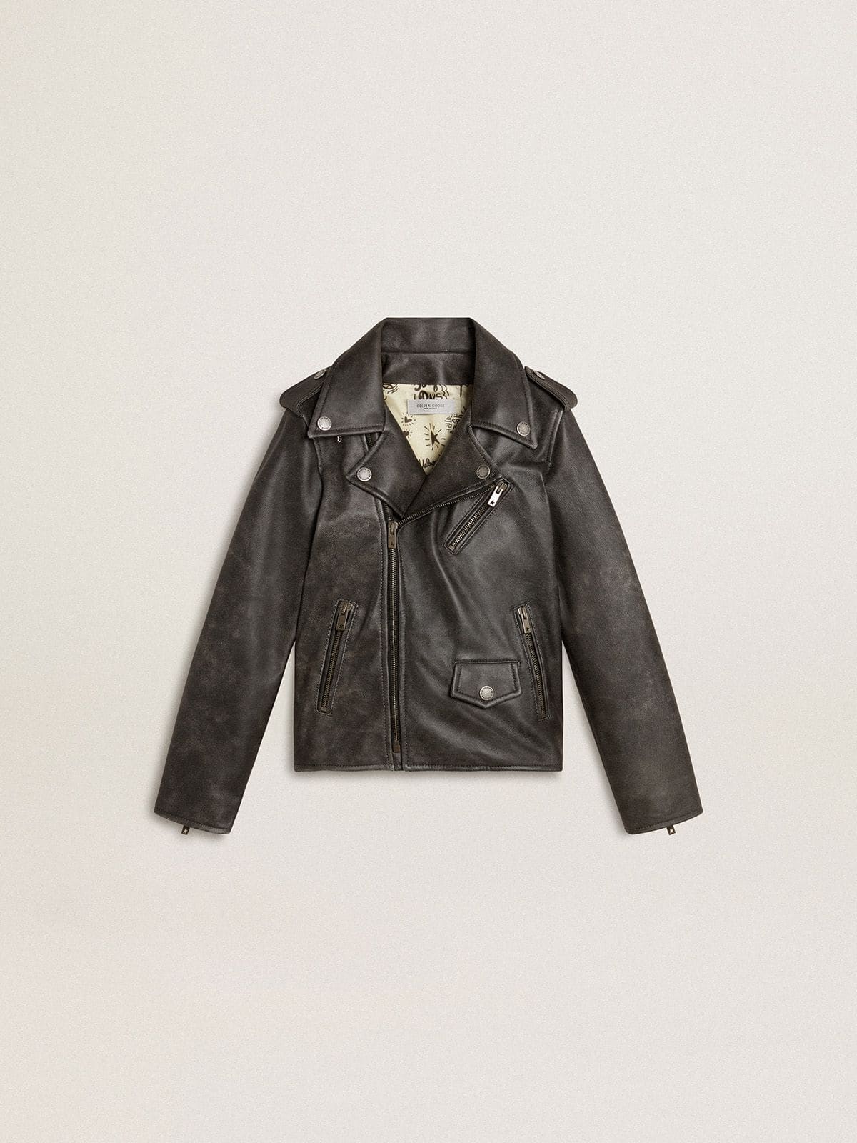 Boys’ biker jacket in distressed leather