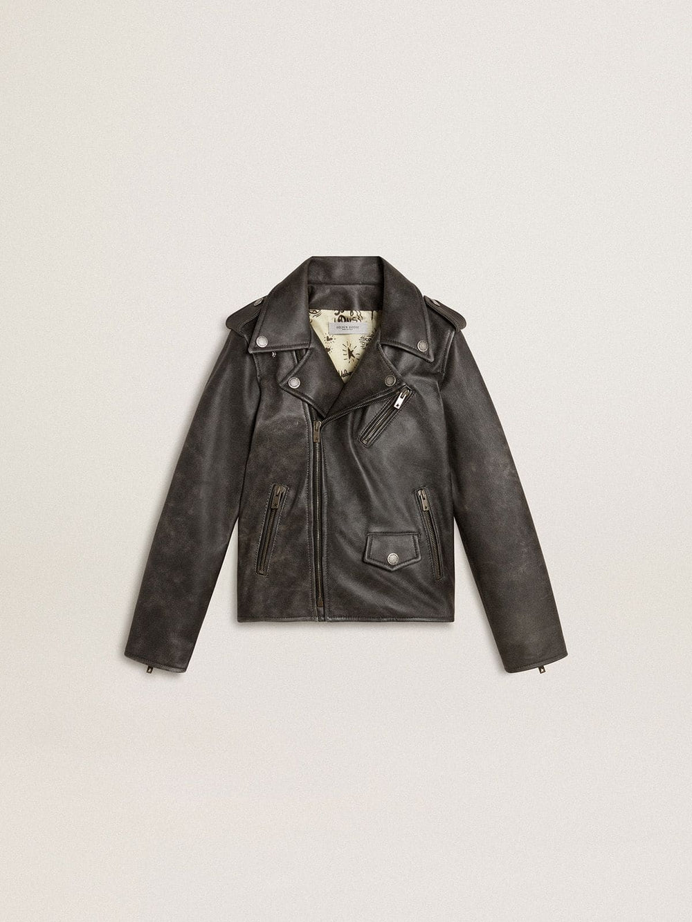 Boys’ biker jacket in distressed leather
