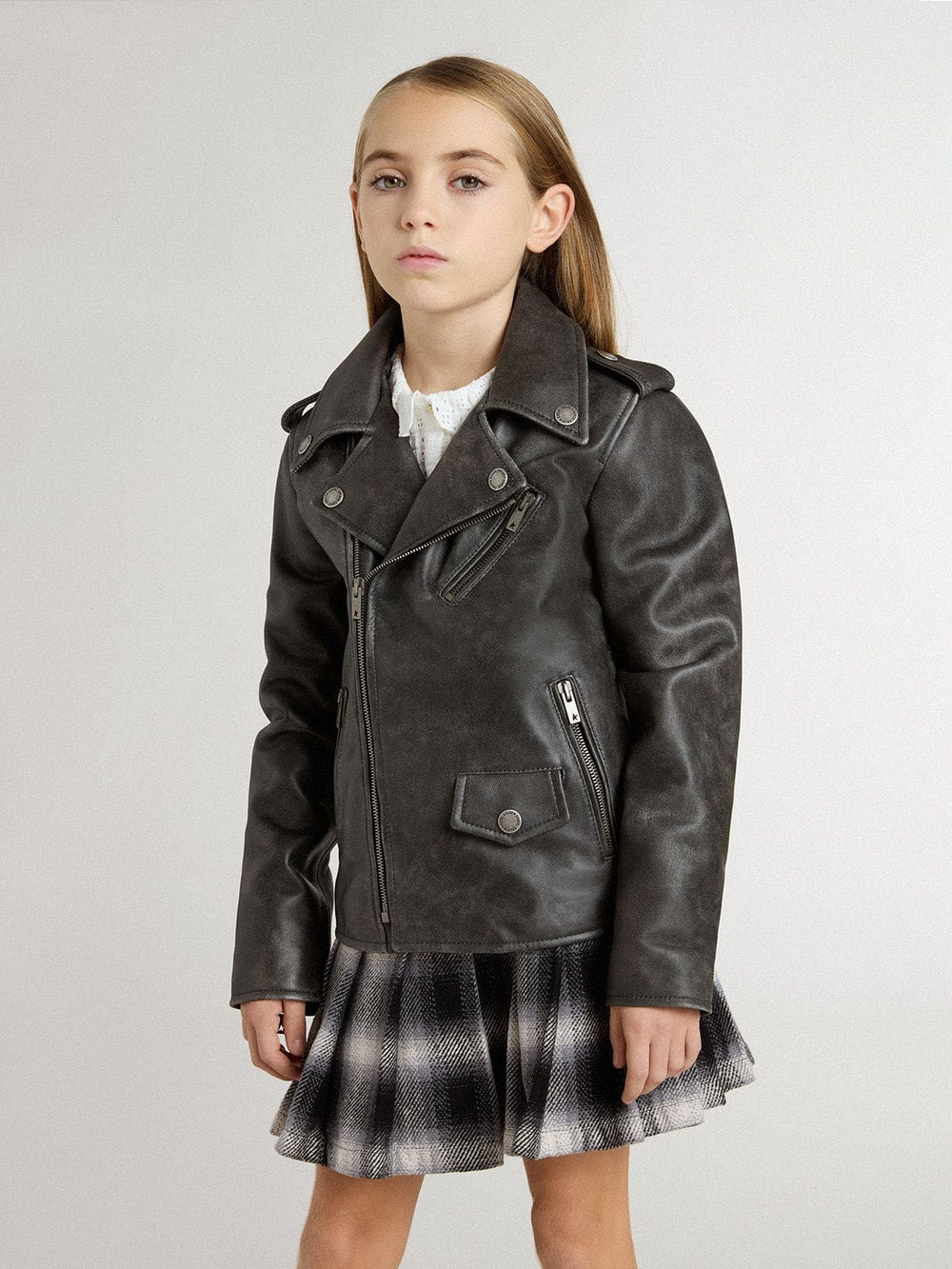 Boys’ biker jacket in distressed leather