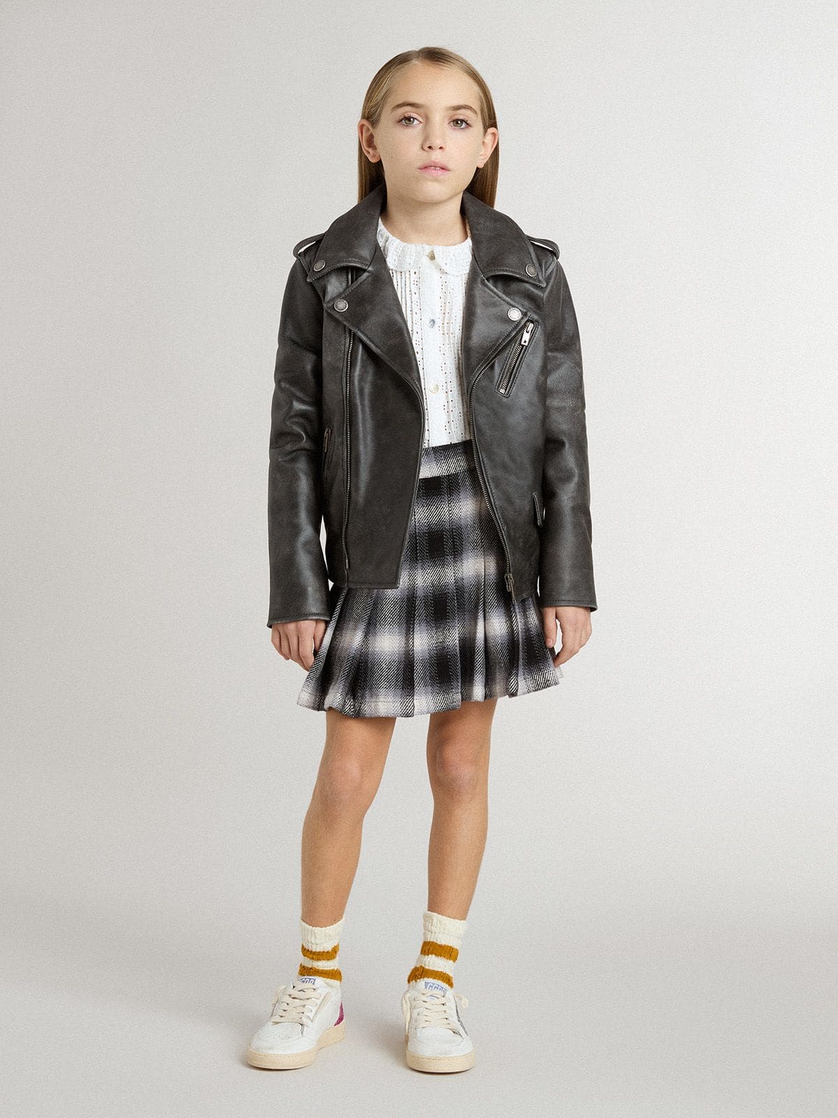 Boys’ biker jacket in distressed leather