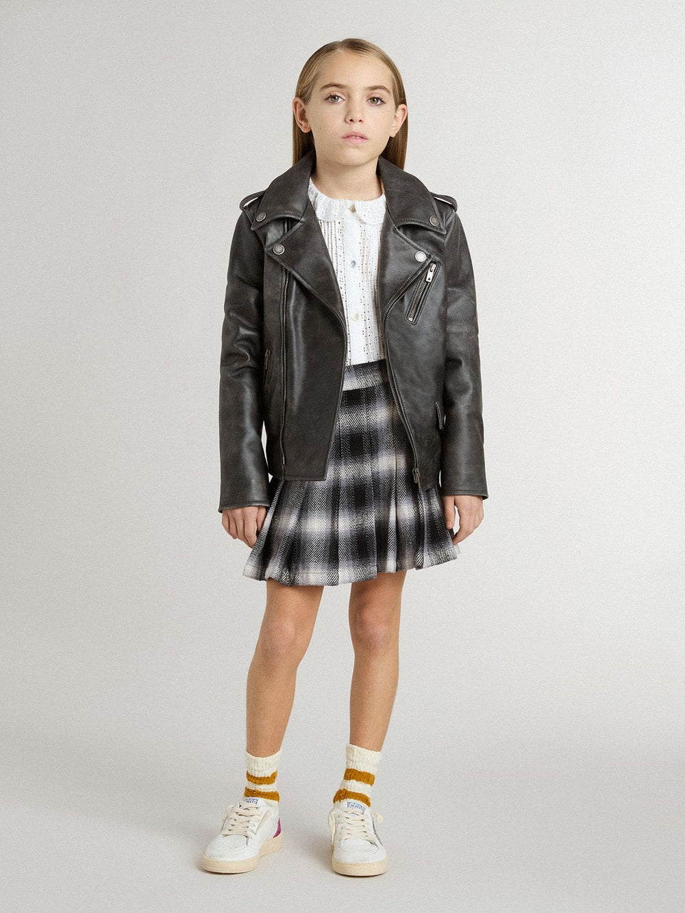Boys’ biker jacket in distressed leather