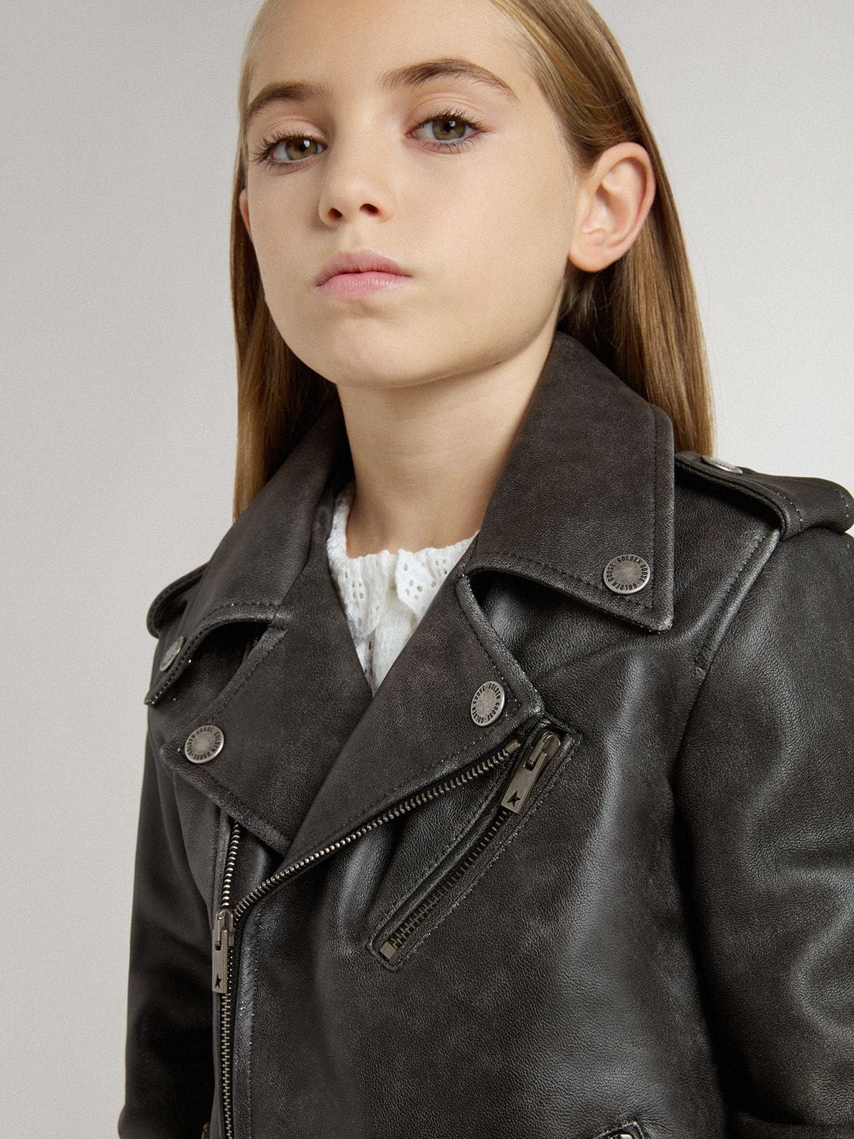 Boys’ biker jacket in distressed leather