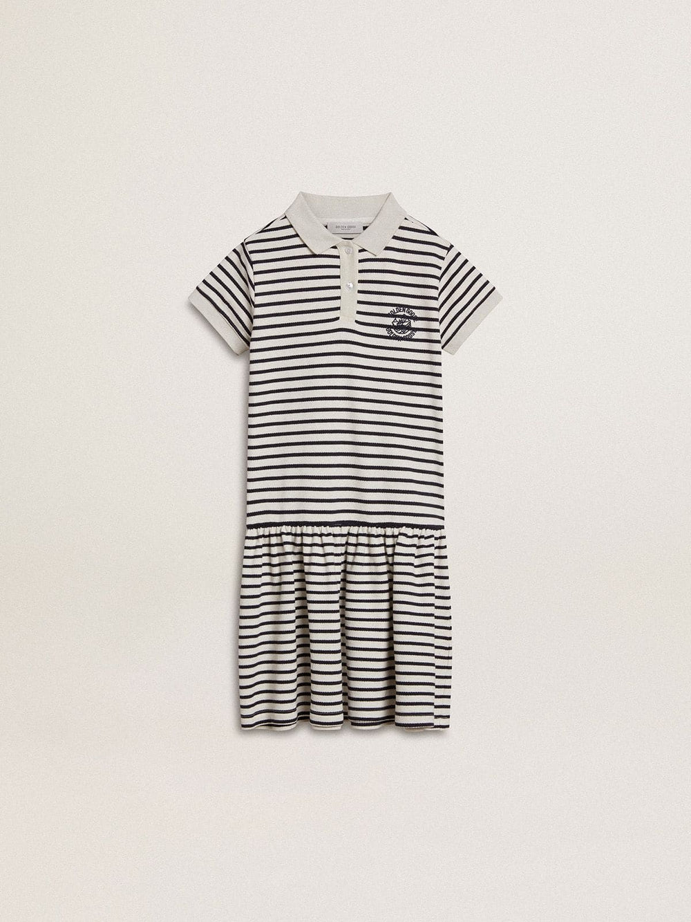 Girls' midi dress in striped cotton blend with embroidery