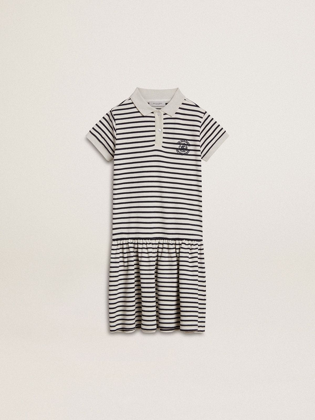 Girls' midi dress in striped cotton blend with embroidery
