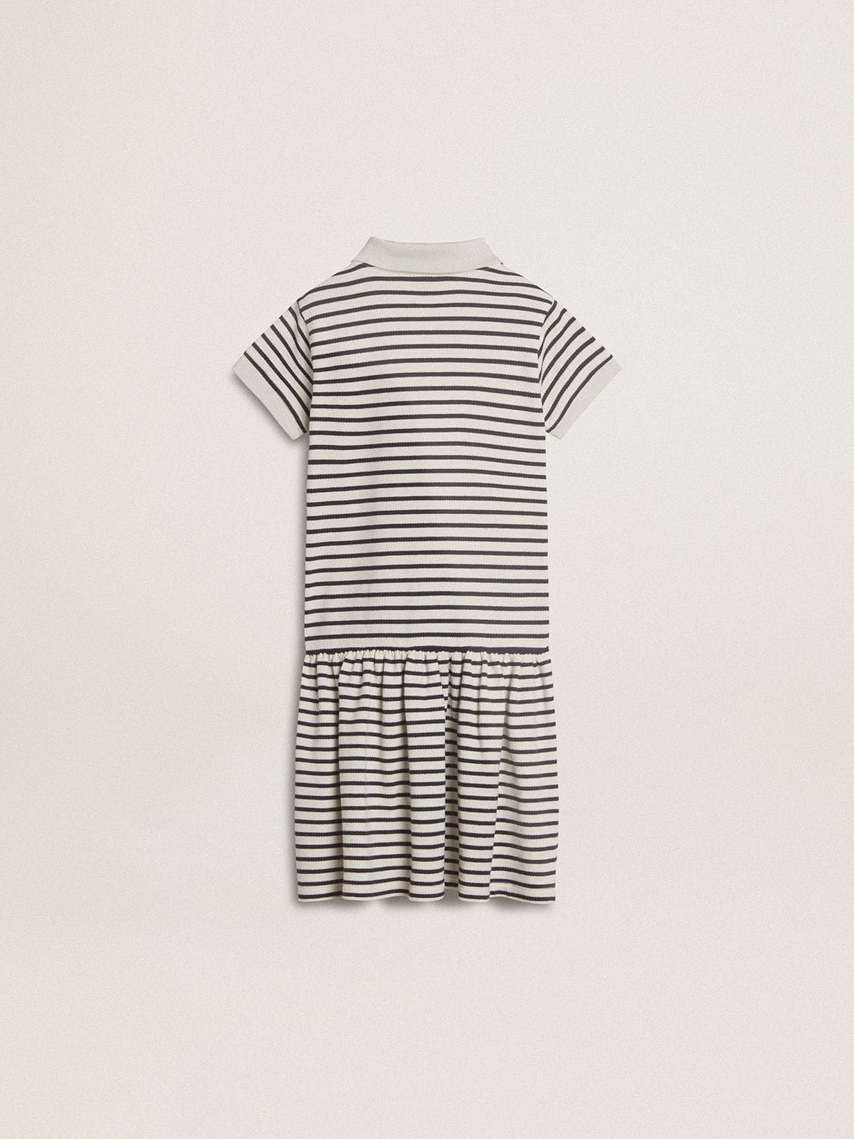 Girls' midi dress in striped cotton blend with embroidery