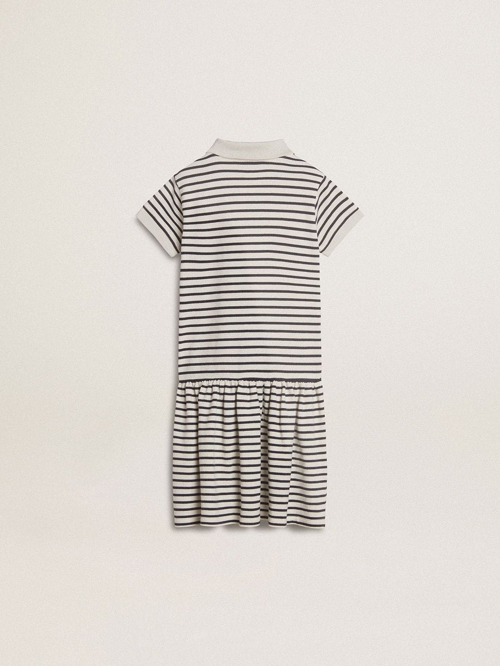 Girls' midi dress in striped cotton blend with embroidery