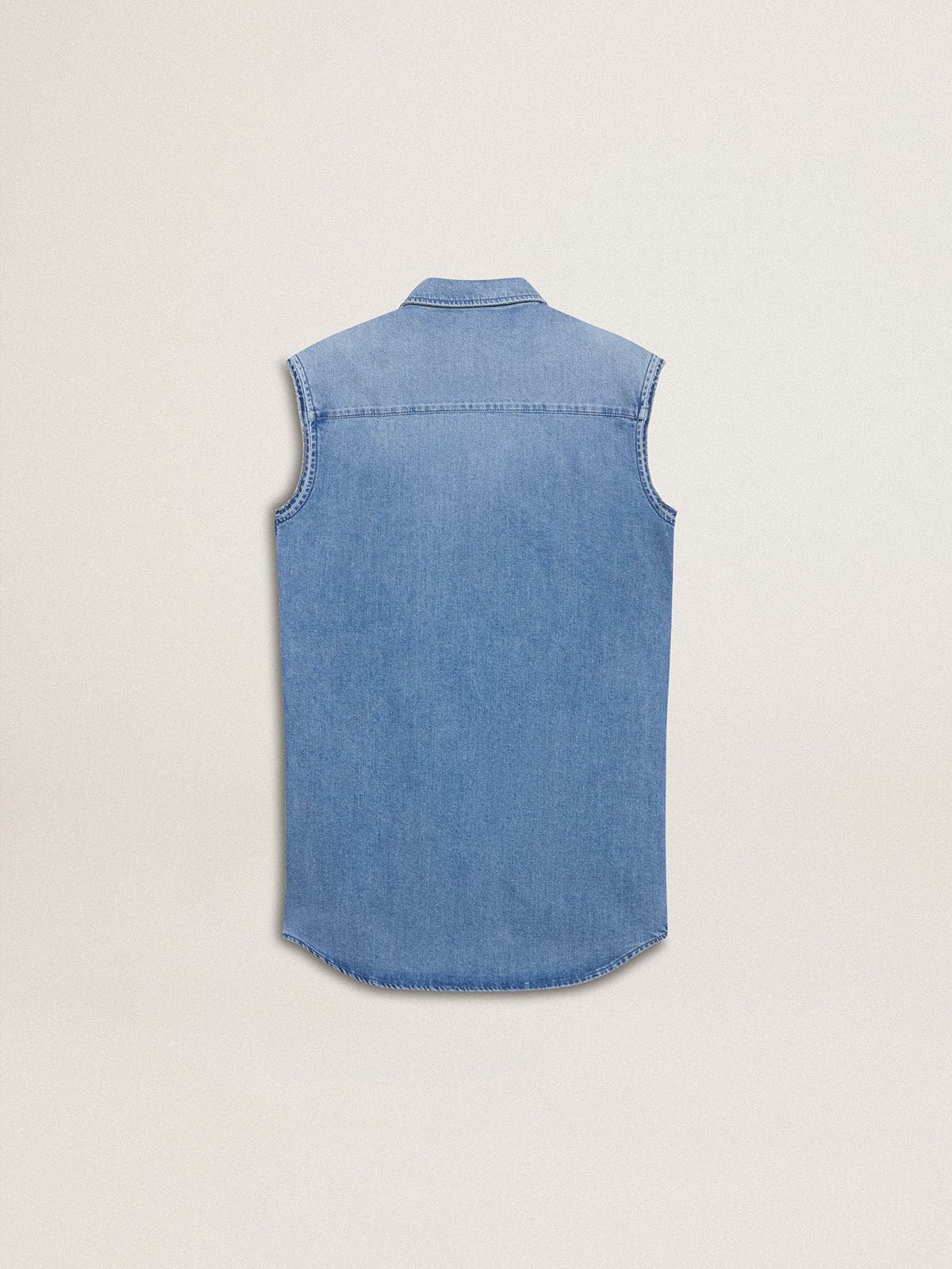 Girls' denim dress with front knot and embroidery