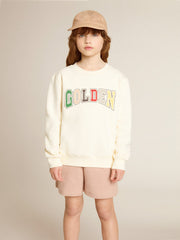 Sweatshirt in aged white with multicolor Golden lettering on the front