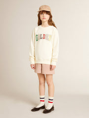 Sweatshirt in aged white with multicolor Golden lettering on the front