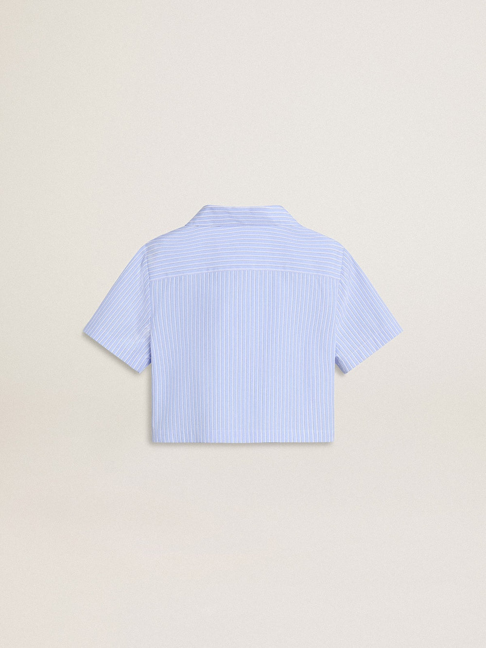 Girls' cropped shirt in striped light blue cotton