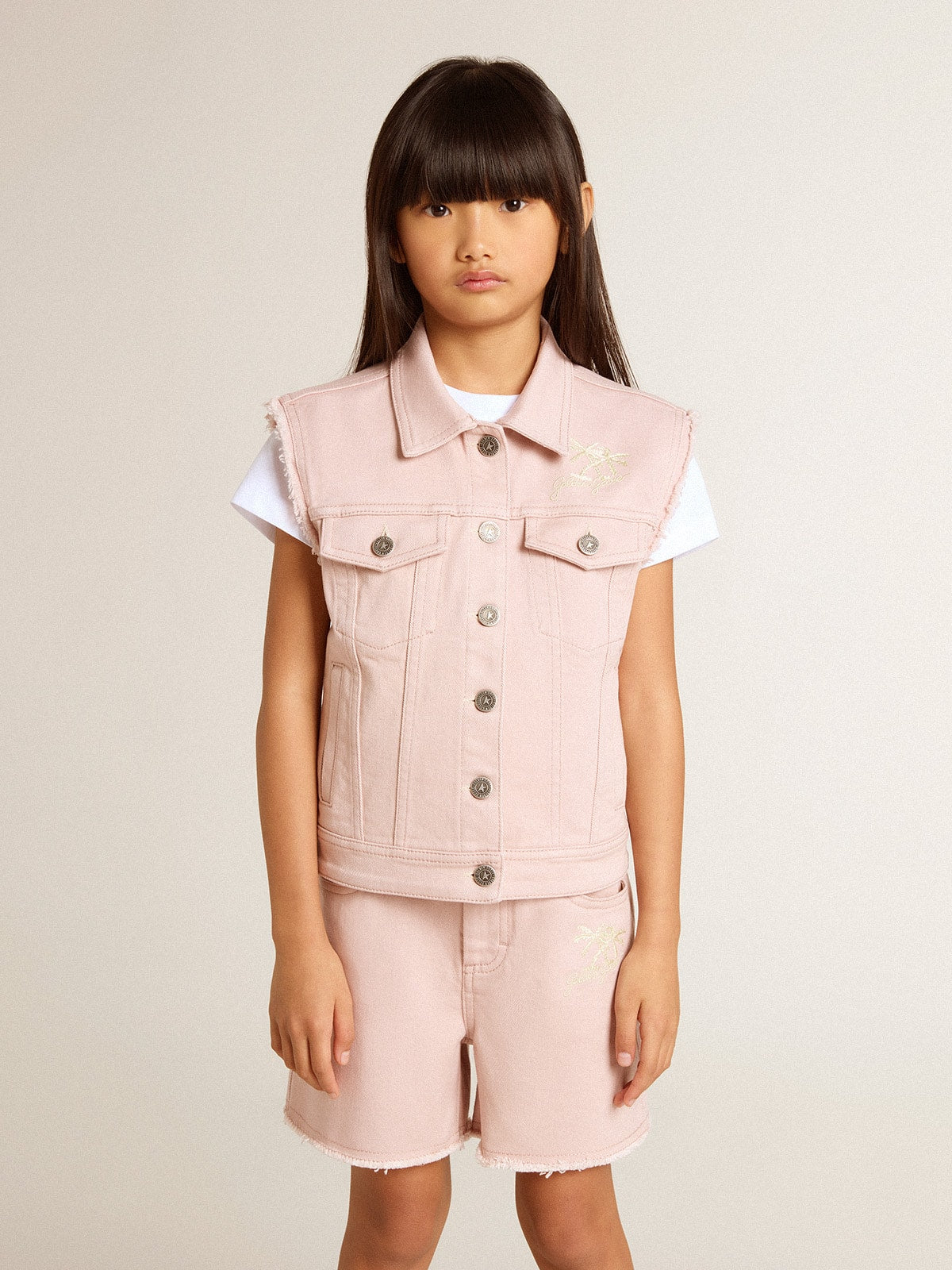 Girls' pink denim vest
