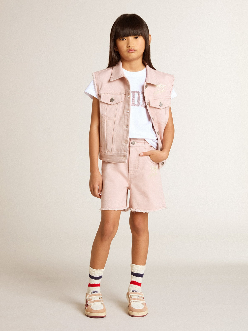 Girls' pink denim vest