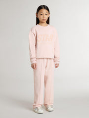 Girls' pink-colored sweatshirt with pink front lettering