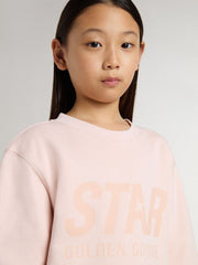 Girls' pink-colored sweatshirt with pink front lettering