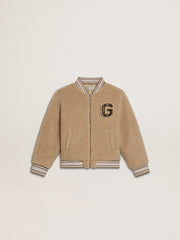 Kids beige fleece bomber jacket