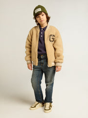 Kids beige fleece bomber jacket