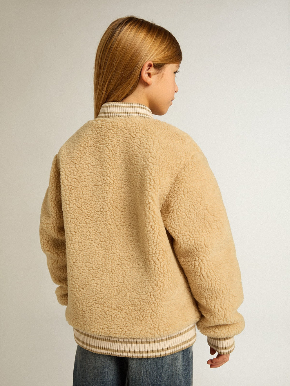 Kids beige fleece bomber jacket