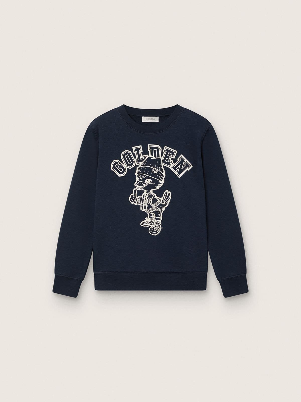Journey crew neck sweatshirt for boys in navy blue cotton with mascot print