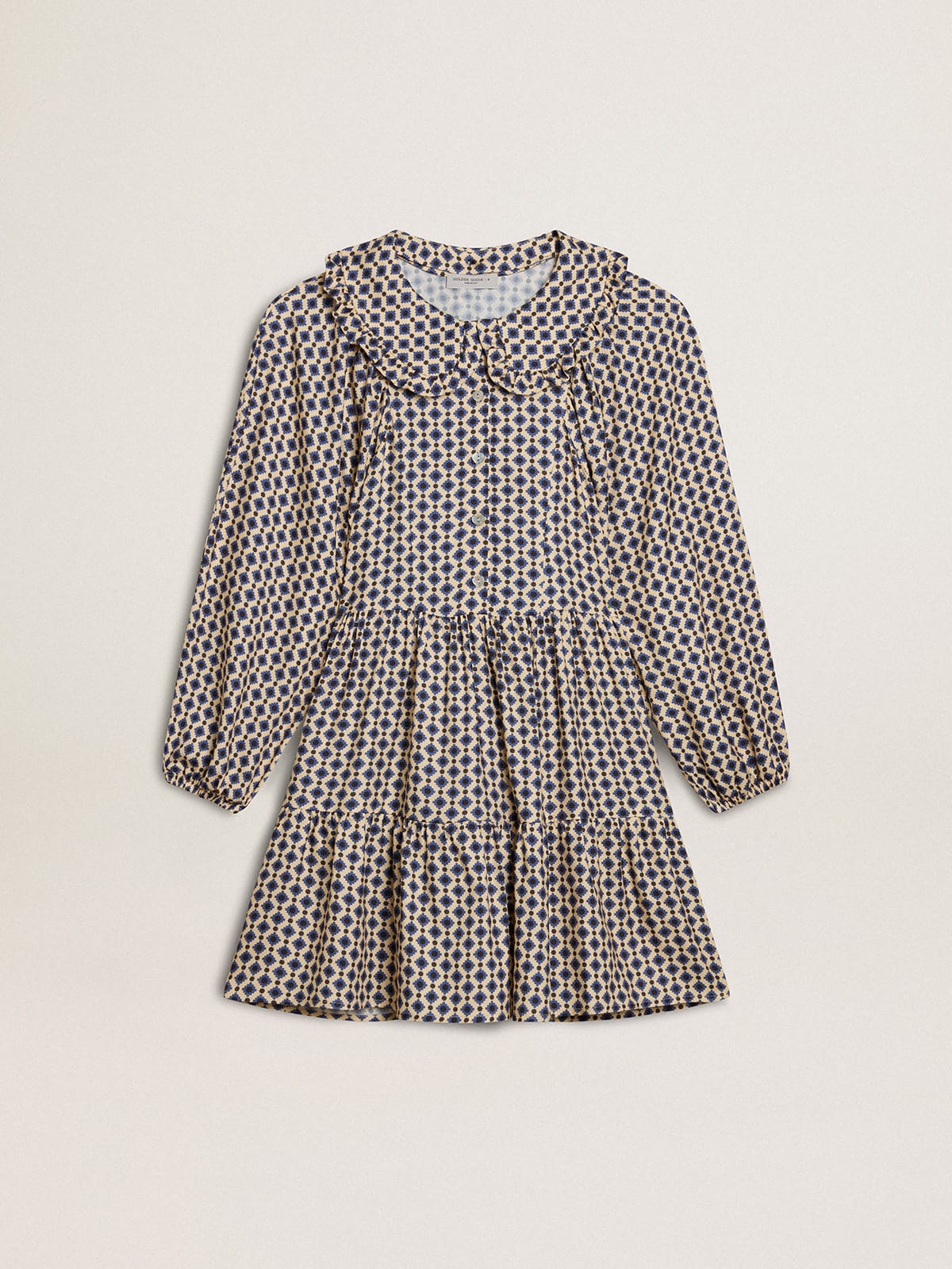 Girls' dress with geometric print and removable collar