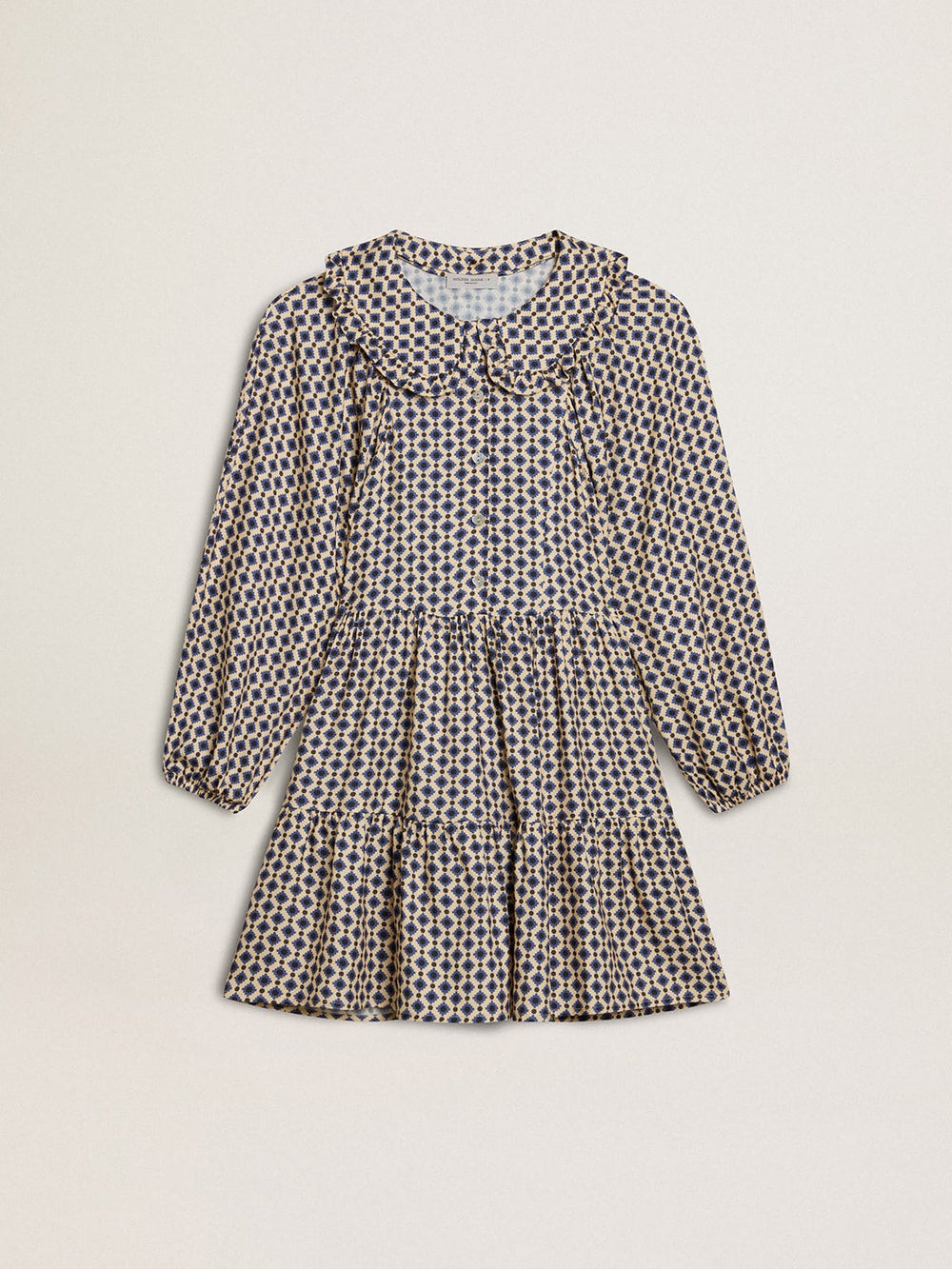 Girls' dress with geometric print and removable collar