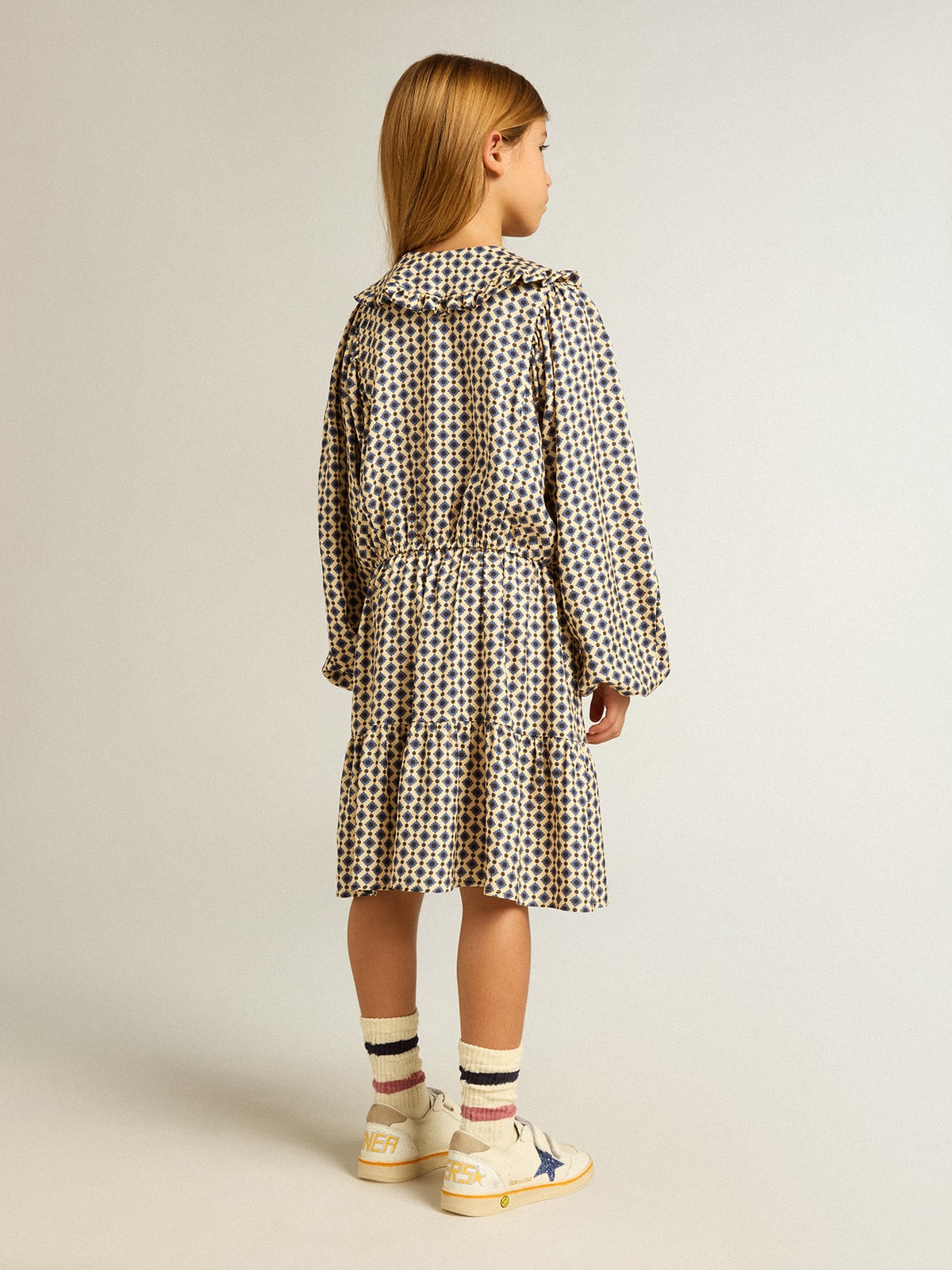 Girls' dress with geometric print and removable collar