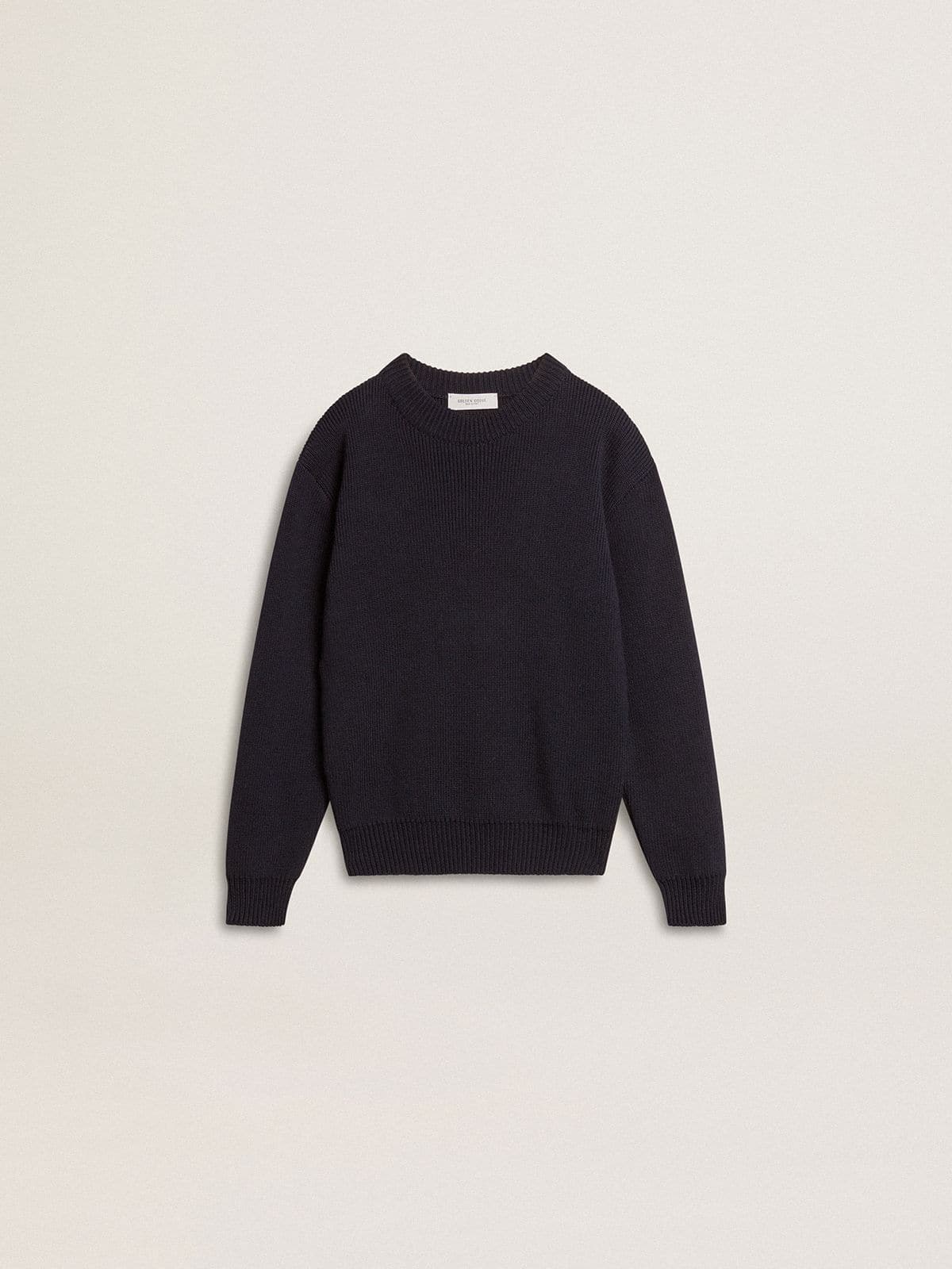 Boys’ blue crew-neck sweater with 'Golden' lettering on the back