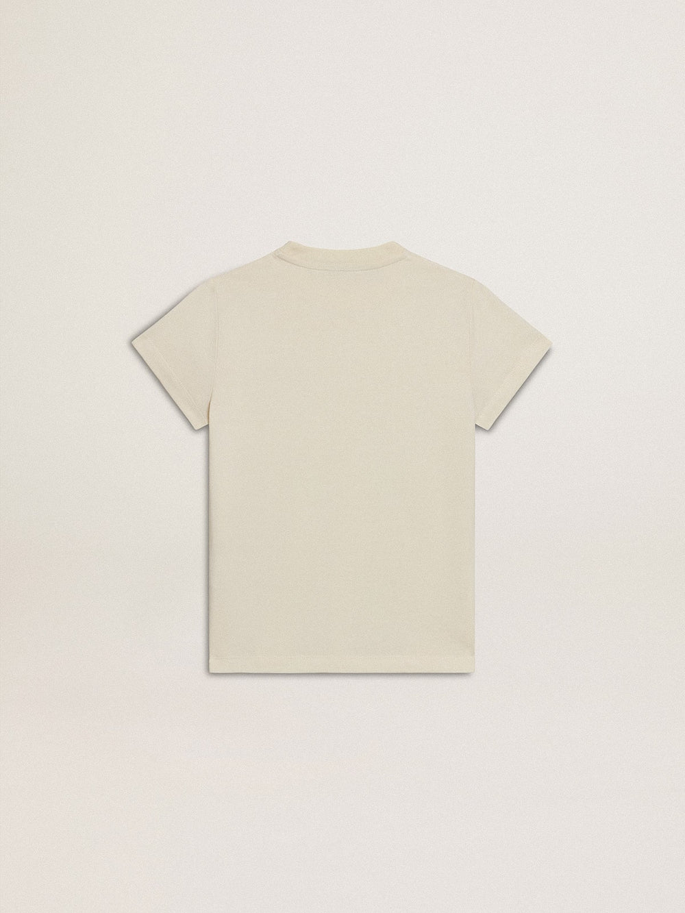 Girls' cotton T-shirt in worn white with red embroidery on the chest