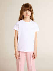 White and silver T-shirt with logo and maxi star in silver glitter