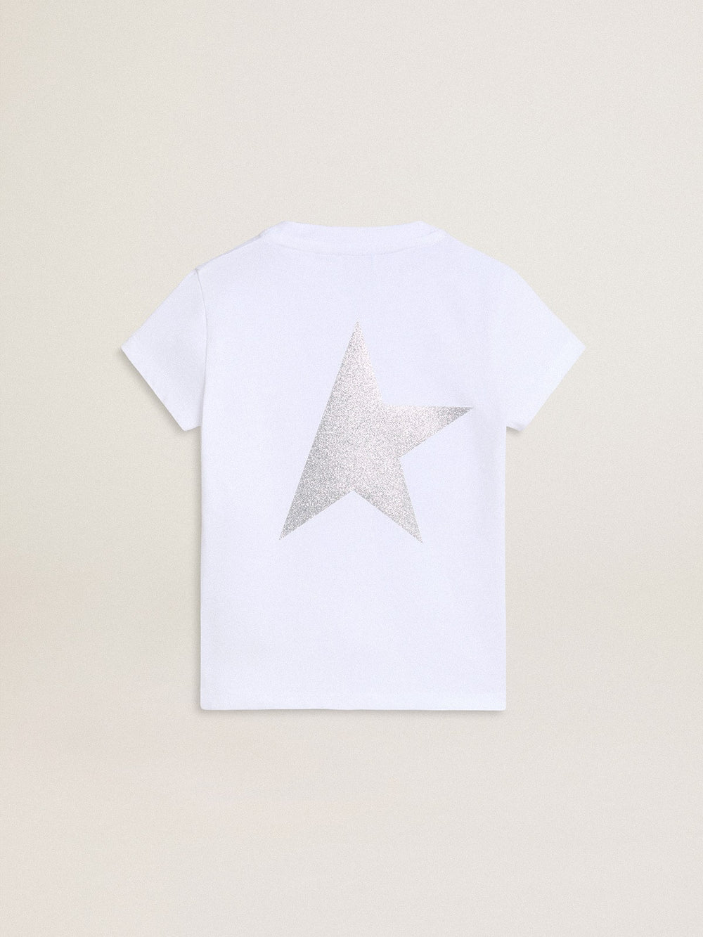 White and silver T-shirt with logo and maxi star in silver glitter