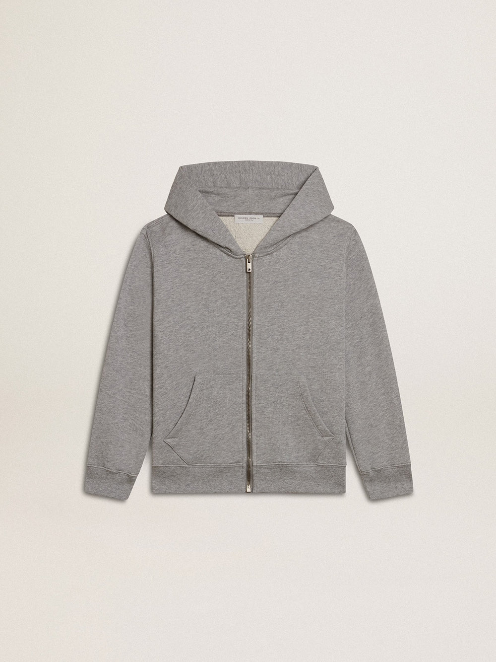 Gray melange hooded sweatshirt with print on the back
