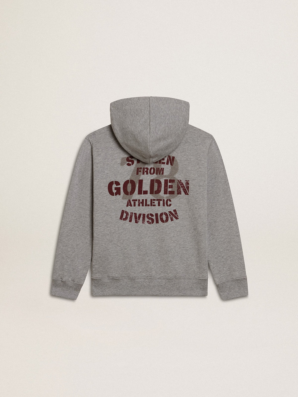 Gray melange hooded sweatshirt with print on the back