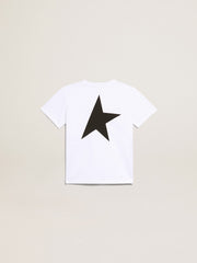 White T-shirt with contrasting black logo and star