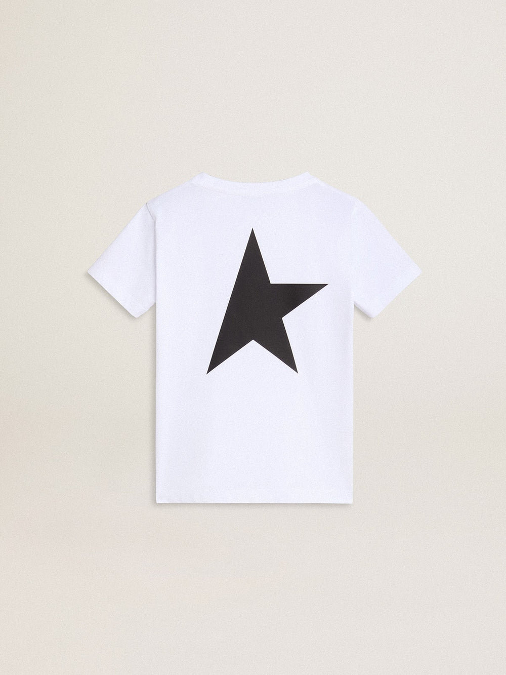 White T-shirt with contrasting black logo and star