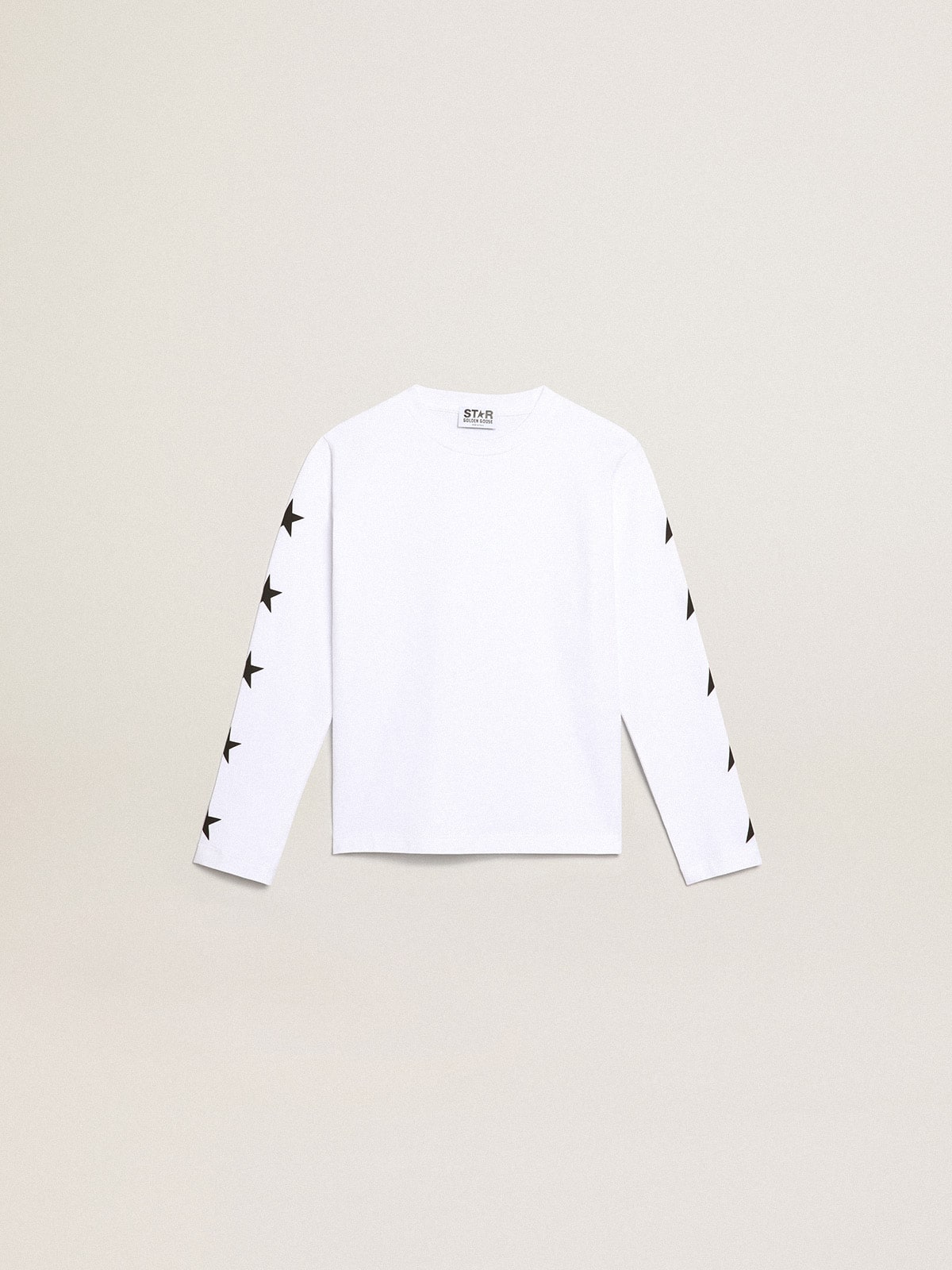 White long-sleeved T-shirt with contrasting black stars