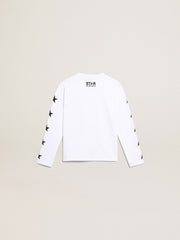 White long-sleeved T-shirt with contrasting black stars