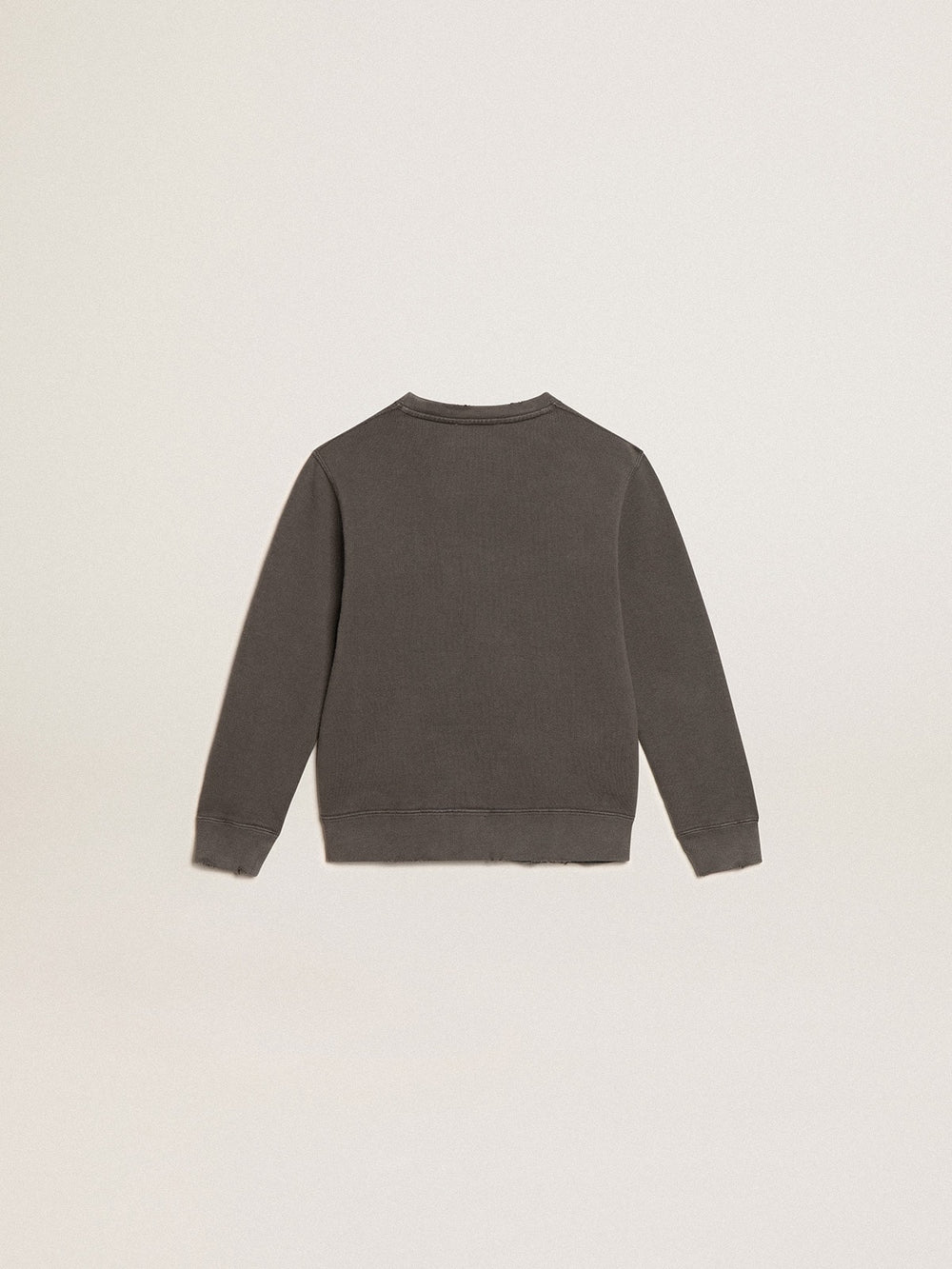 Distressed gray sweatshirt with crystal lettering