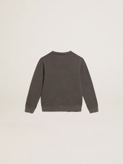 Distressed gray sweatshirt with crystal lettering