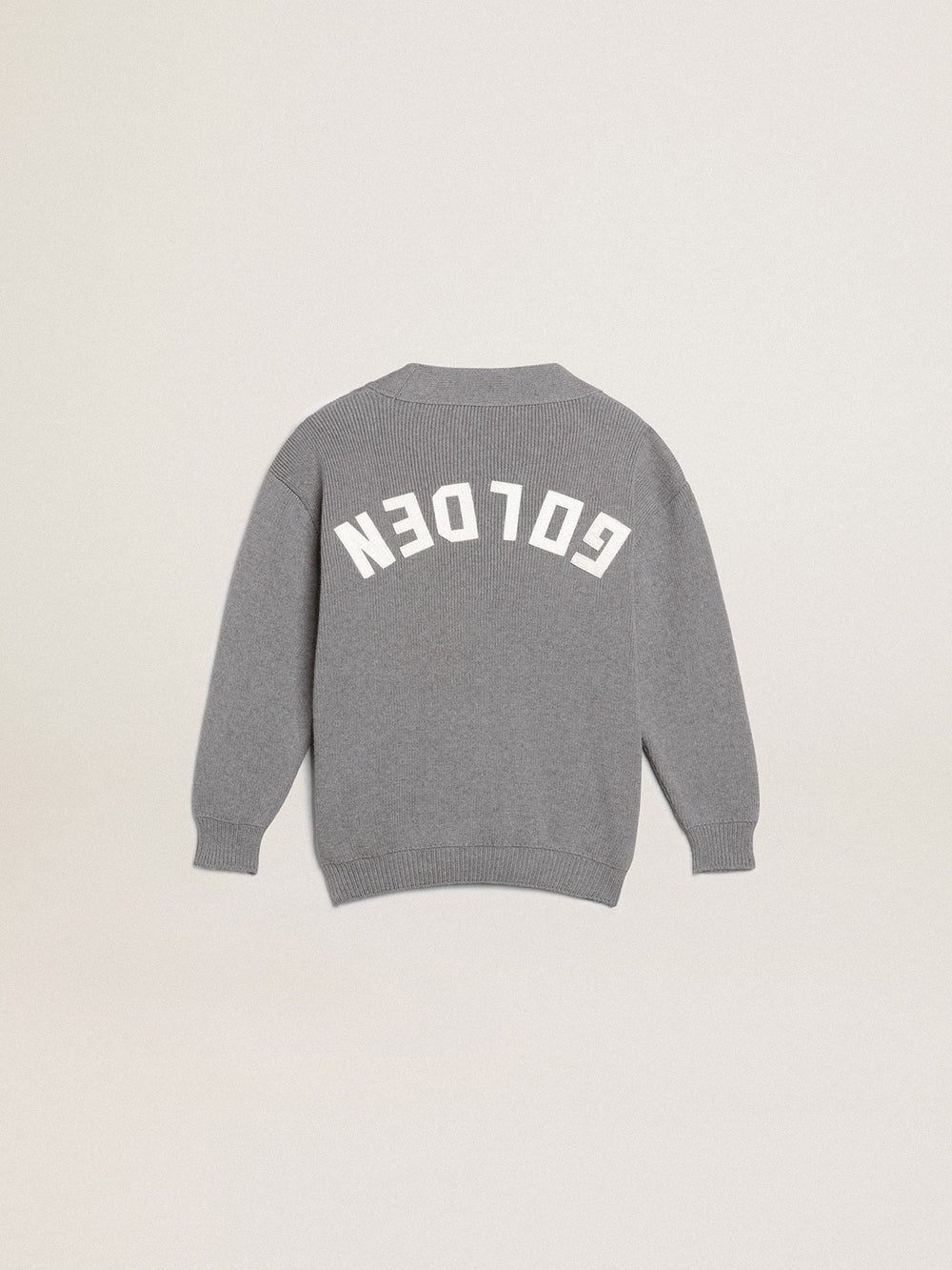 Gray cotton cardigan with logo on the back