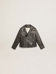 Boys’ biker jacket in distressed leather