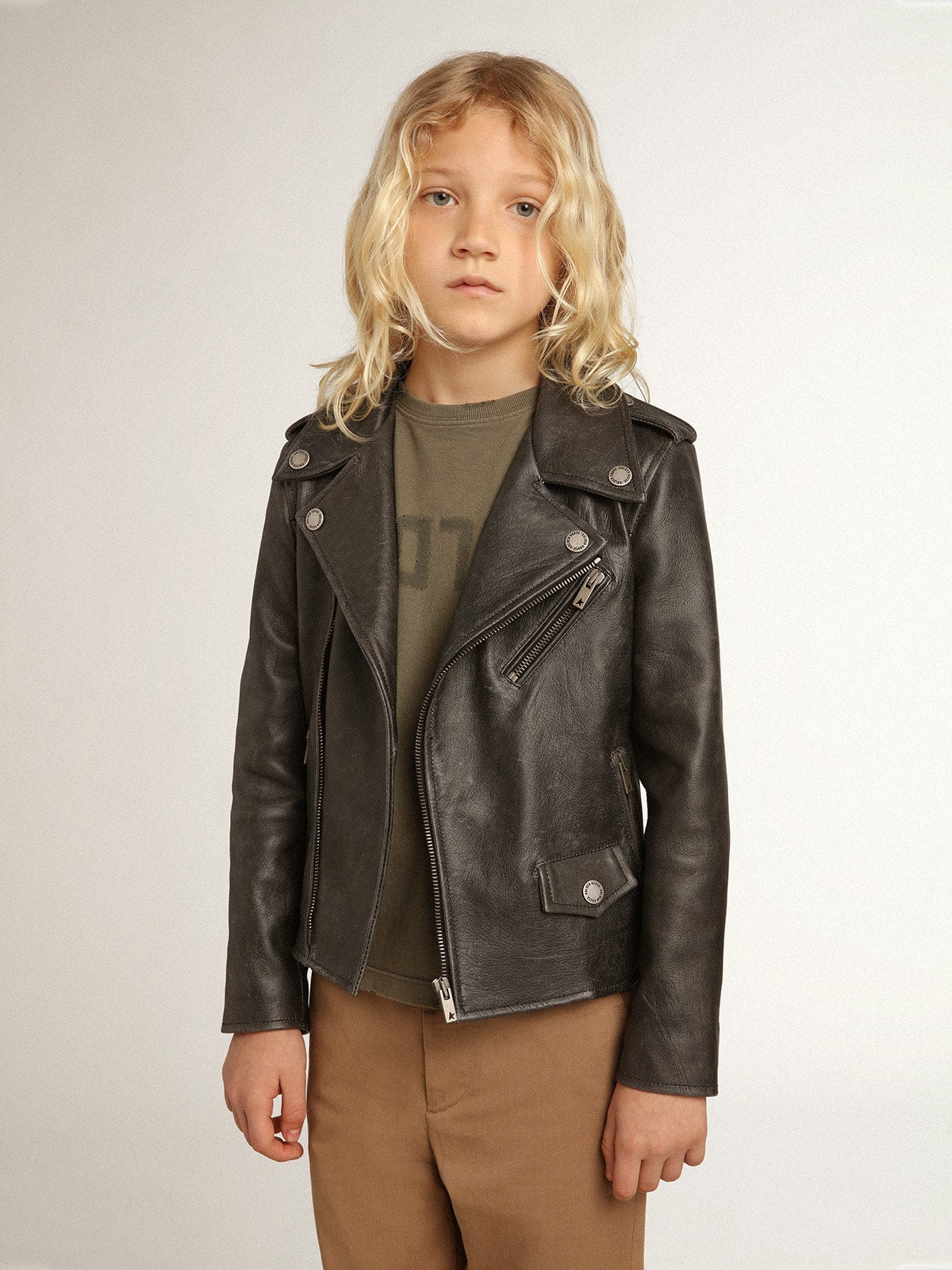 Boys’ biker jacket in distressed leather