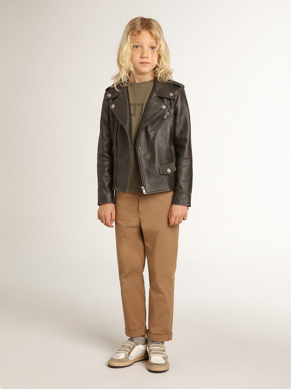 Boys’ biker jacket in distressed leather