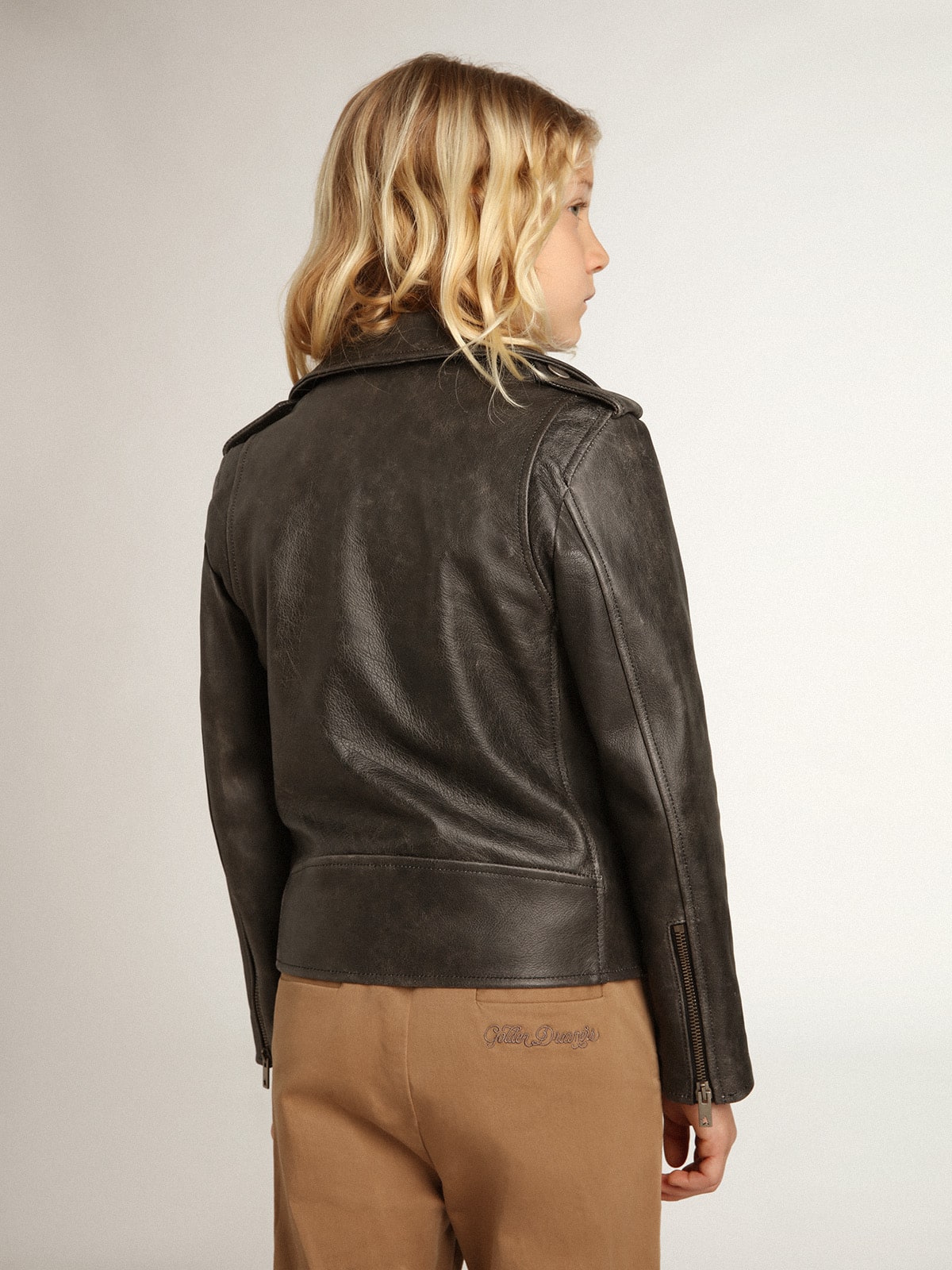 Boys’ biker jacket in distressed leather