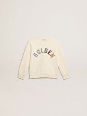 Sweatshirt in aged white with multicolor Golden lettering on the front