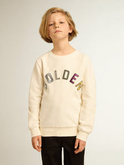 Sweatshirt in aged white with multicolor Golden lettering on the front