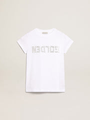 White T-shirt with central Golden lettering in crystals