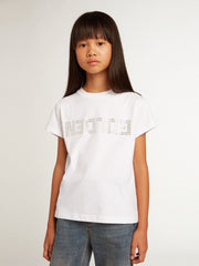 White T-shirt with central Golden lettering in crystals