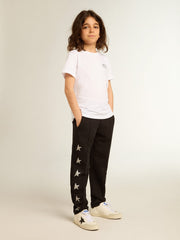 Girls’ white T-shirt with contrasting silver logo and star