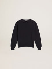 Round-neck sweater in dark blue cotton